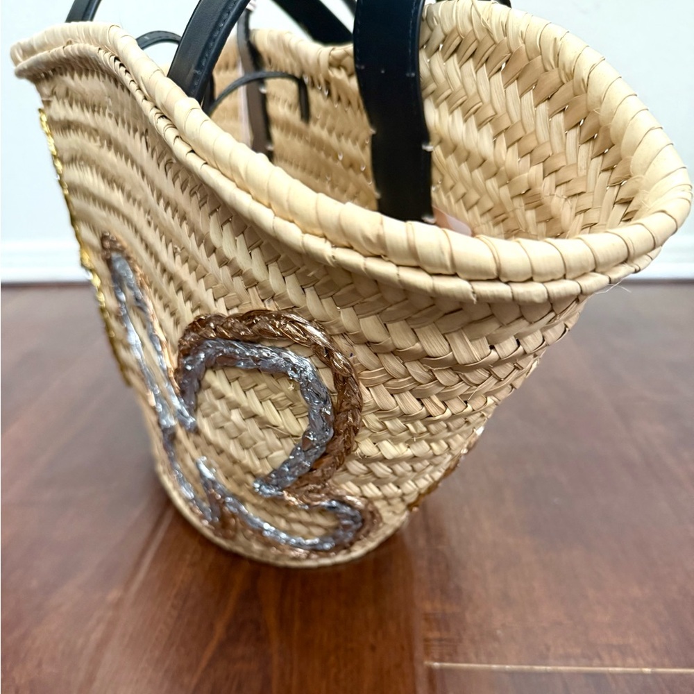 NWT Sophia Webster Taya Raffia Tote Mixed Metallic Butterfly & Black Leather - Picture 12 of 16